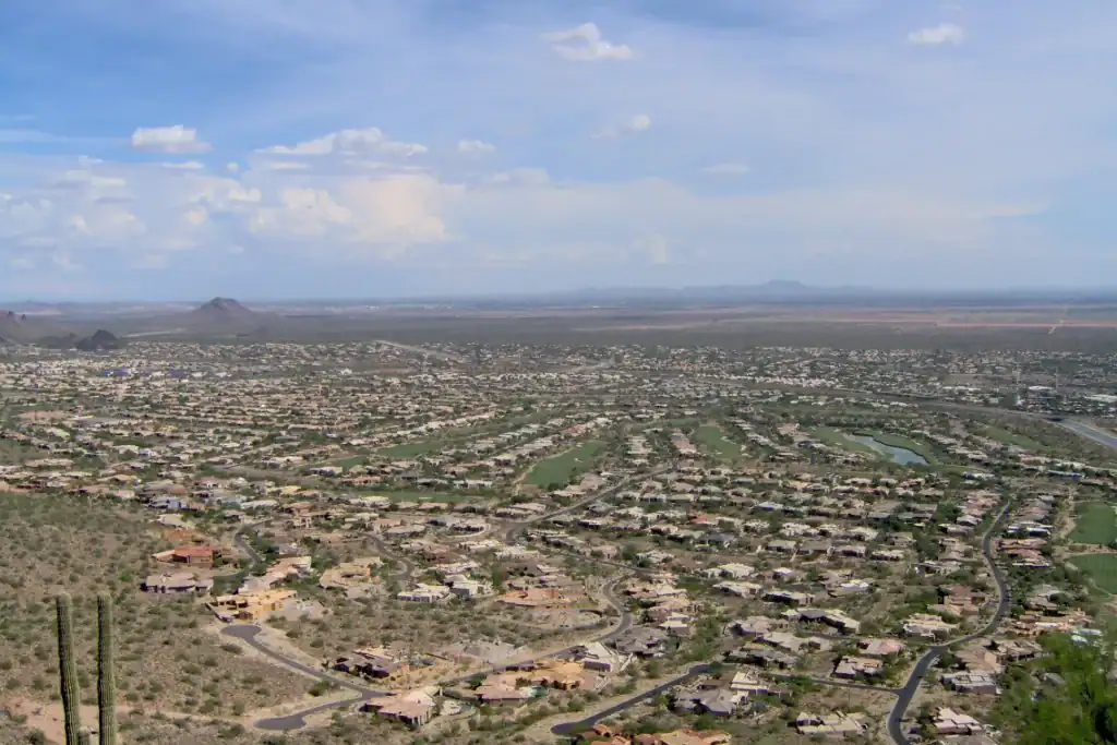 Coconut Cleaning Service Area – Scottsdale, AZ Aerial view of Scottsdale, AZ neighborhoods and the surrounding desert
